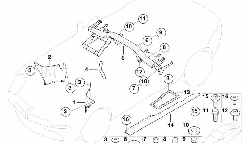 Tabique derecho del compartimento del motor OEM 51717023934 para BMW Z8 (E52). Original BMW.