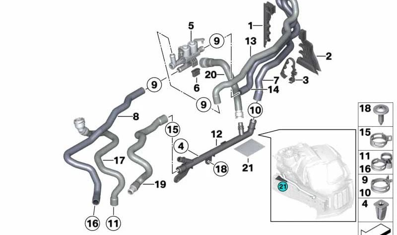 Manguera de Retorno para BMW Serie 5 F07, F10, F11, F07N, F10N, F11N, Serie 7 F04 (OEM 64219193867). Original BMW