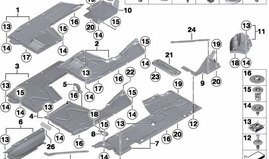 Cubierta trasera izquierda del Unterboden para BMW Serie 1 F20, F21 (OEM 51758055219). Original BMW