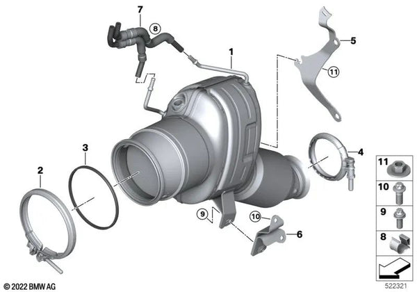 Línea de presión del filtro de partículas Otto para BMW Serie 3 G20N, G21N Serie 4 G22N, G23N, G26N Serie 7 G70 X3 G45 X5 G05N, G18N X6 G06N X7 G07N XM G09 (OEM 18325A0BAE6). Original BMW.