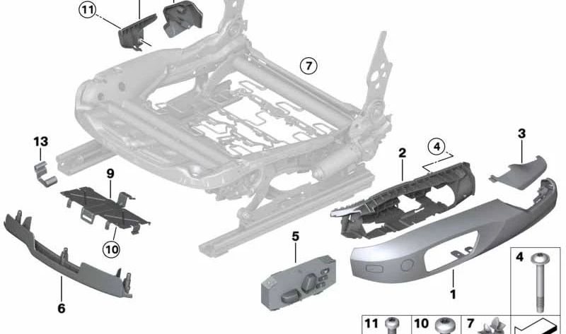 Interruptor de ajuste del asiento delantero izquierdo para BMW E81, E82, E88, E92, E92N, E89 (OEM 61319275071). Original BMW