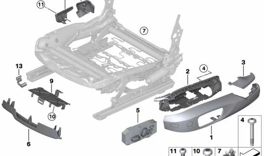 Interruptor de ajuste del asiento delantero izquierdo para BMW E81, E82, E88, E92, E92N, E89 (OEM 61319275071). Original BMW