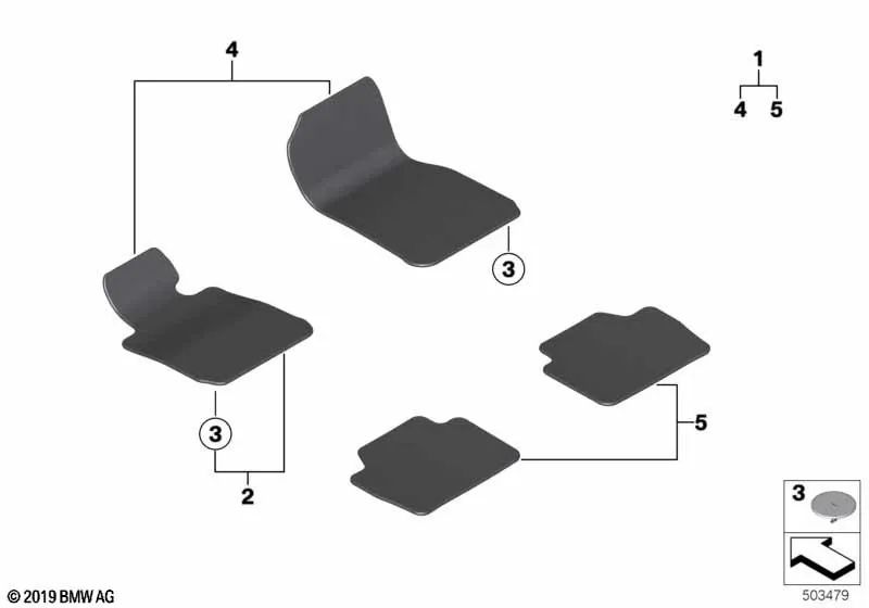 Alfombra de terciopelo para el conductor para BMW Serie 3 F30, F31, F34, F80 (OEM 51477332093). Original BMW