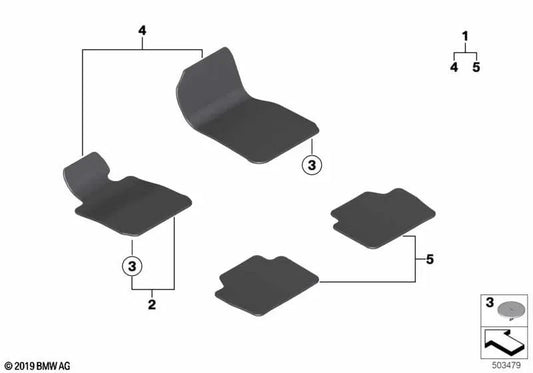 Juego de alfombrillas delanteras para BMW F21, F21N, F22, F22N (OEM 51475A02F68). Original BMW