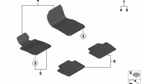 Alfombrilla de terciopelo lado del conductor para BMW Serie 4 F36, F36N (OEM 51477360801). Original BMW