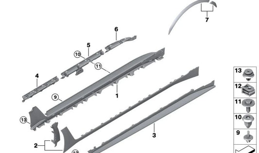 Moldura superior izquierda de faldón lateral OEM 51775A360E7 para BMW G26 (Serie 4 Gran Coupé). Original BMW