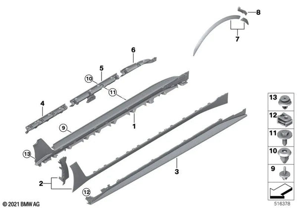 Revestimiento lateral parte inferior derecha para BMW E46, F30, F80 (OEM 51775A36104). Original BMW