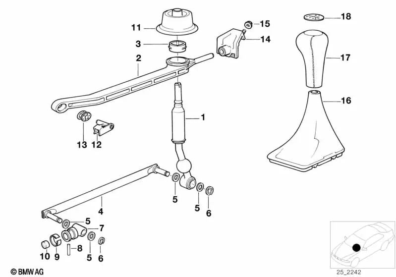 Palanca de cambios para BMW E34, E32, E38 (OEM 25111221779). Original BMW