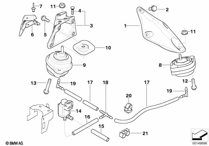 Soporte del motor derecho para BMW Serie 3 E46, X3 E83 (OEM 22116765193). Original BMW