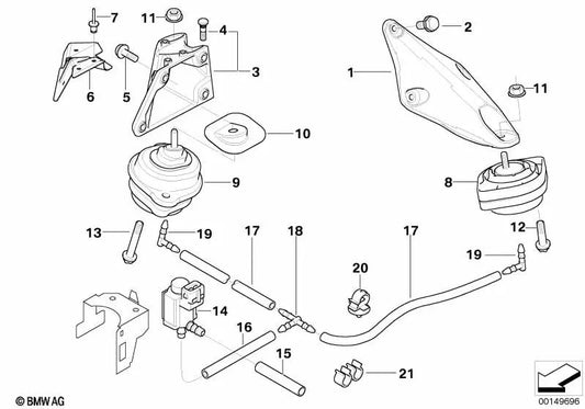 Soporte del motor derecho para BMW Serie 3 E46, X3 E83 (OEM 22116765193). Original BMW