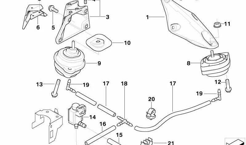 Soporte motor izquierdo OEM 22116765561 para BMW E46, E83. Original BMW.