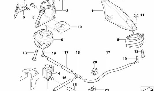 Soporte motor izquierdo OEM 22116765561 para BMW E46, E83. Original BMW.