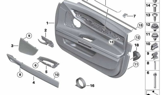 Revestimiento de puerta de cuero delantero izquierdo para BMW F01, F02, F04 (OEM 51419160867). Original BMW