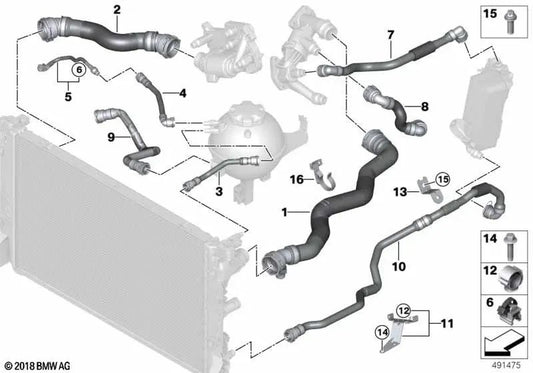 Kühlmittelschlauch für BMW 5er G30, G30N, G31, 6er G32, G32N, 7er G11, G11N, G12, G12N, 8er G14, G15, G16 (OEM 17128572906). Original BMW.