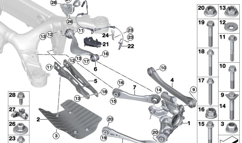 Brazo de suspensión con silentblock izquierdo OEM 33308091183 para BMW F95, F96, G09. Original BMW.