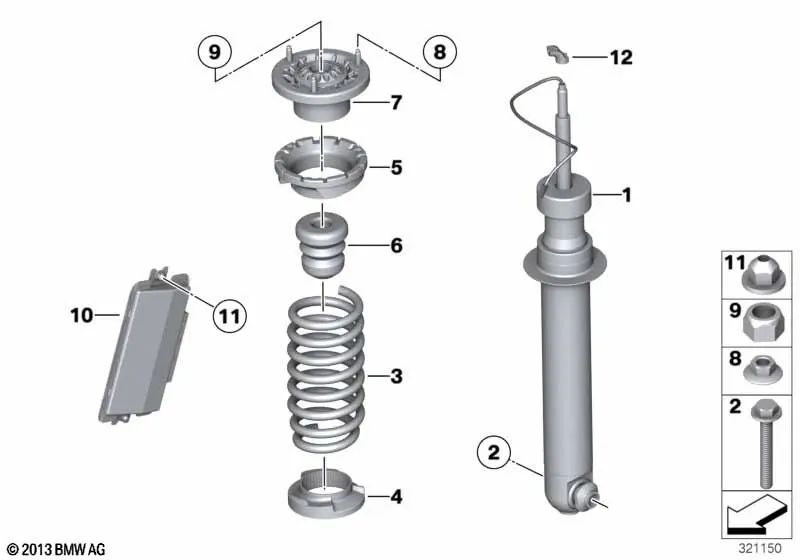 Amortiguador adicional trasero para BMW Serie 5 F10, Serie 6 F06, F06N (OEM 33537848870). Original BMW