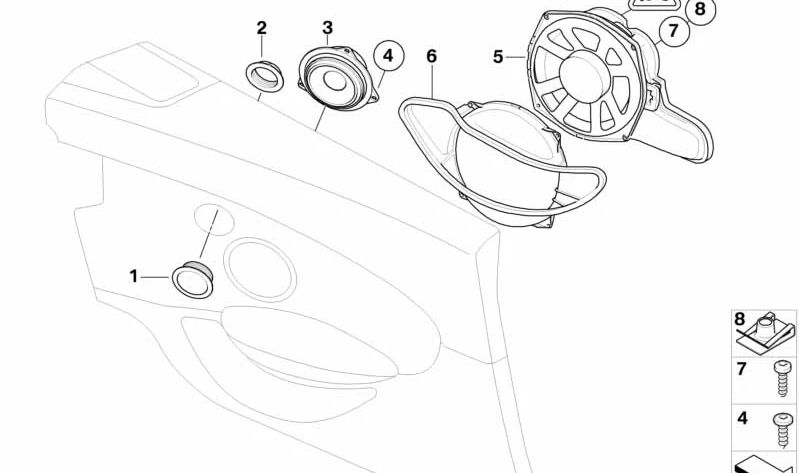 Altavoz de bajos izquierdo OEM 65139143126 para BMW Serie 6 (E64). Original BMW.