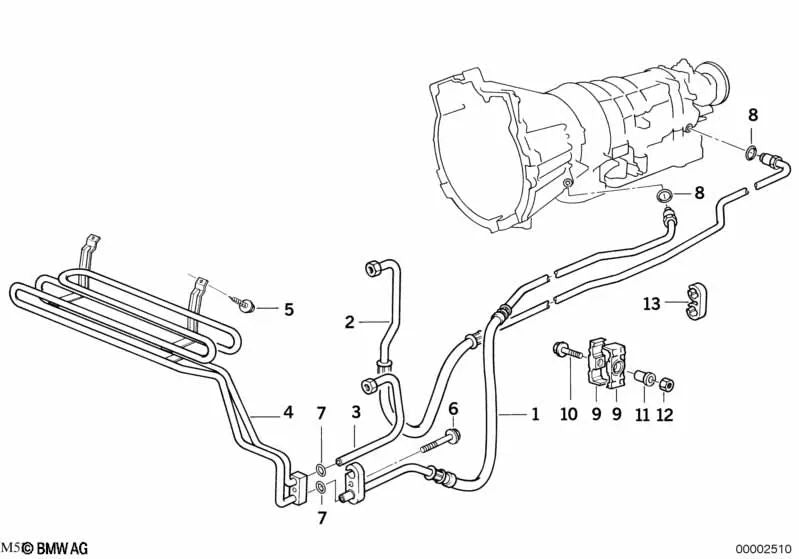 Tubo refrigerador de aceite para BMW Serie 3 E36 (OEM 17222244576). Original BMW.