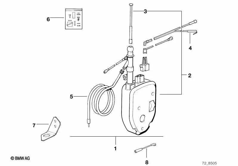 Cable adaptador de antena para BMW Serie 3 E30, E36 Serie 5 E34 Serie 7 E32 Serie 8 E31 (OEM 65121388950). Original BMW