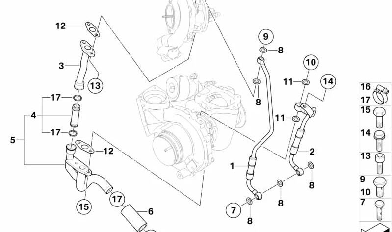 Tornillo hueco para BMW Serie 1 E81, E82, E87N, E88, Serie 3 E90, E90N, E91, E91N, E92, E92N, Serie 5 E60, E60N, E61, E61N, Serie 6 E63N, E64N, X1 E84, X3 E83N, X5 E70, E70N, X6 E71 (OEM 07119905196). Original BMW