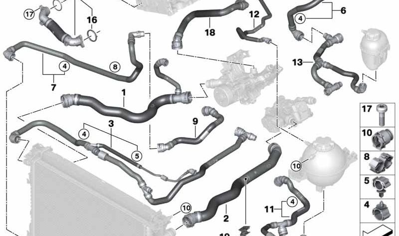 Manguera del Radiador de Refrigerante para BMW G01, G01N (OEM 17128657543). Original BMW