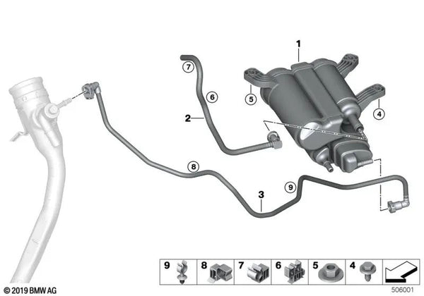 Tubo de ventilación operativa para BMW F91, F92, G14, G15 (OEM 16137498362). Original BMW.