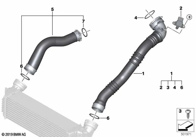 Conducto de aire de carga para BMW X5 F15, X6 F16 (OEM 13718603096). Original BMW.