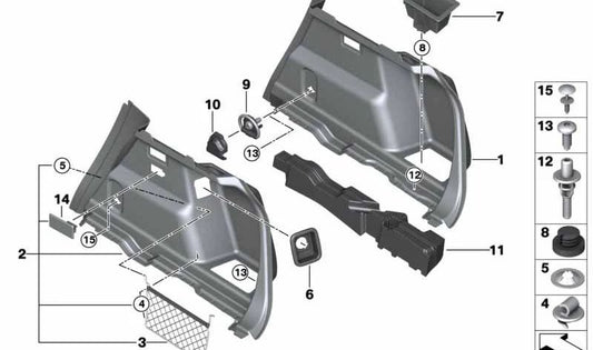 Right trunk liner for BMW 2 Series F45 (OEM 51477420088). Original BMW