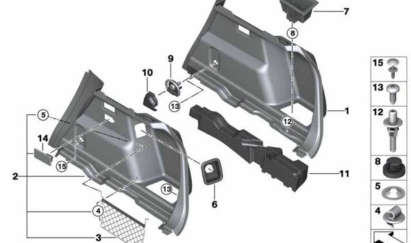 Insertos de maletero derecho para BMW Serie 2 F45 (OEM 51477300988). Original BMW