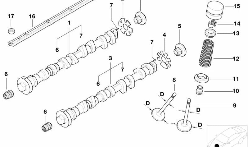 Árbol de levas de admisión para BMW Serie 5 E39, Z8 E52 (OEM 11317831566). Original BMW