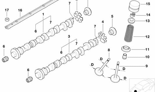 Árbol de levas de admisión para BMW Serie 5 E39, Z8 E52 (OEM 11317831566). Original BMW