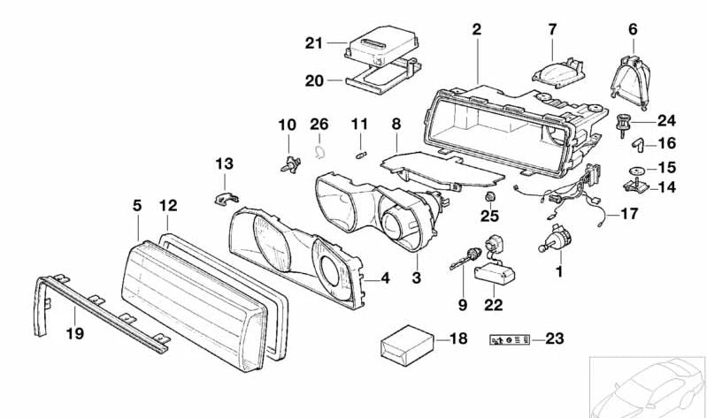 Headlight housing right Xenon-Light for BMW 7 Series E38 (OEM 63128361286). Original BMW