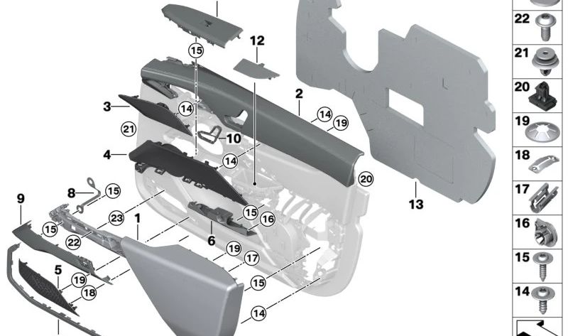 Clipe com a lei de vedação direita OEM 51217457388 para BMW F90, G30, G31, G38, G70. BMW original.