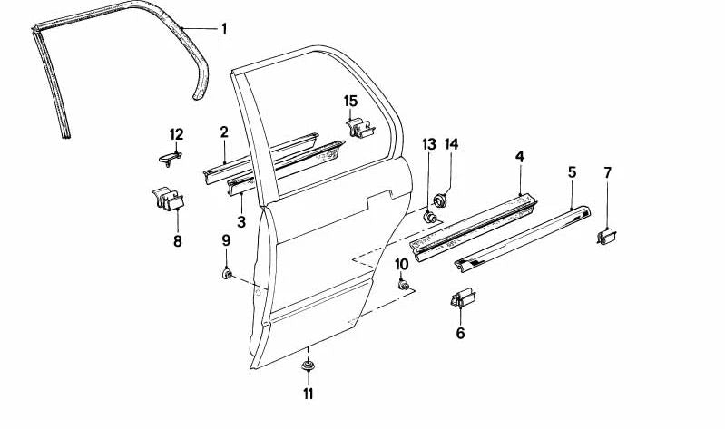 Sellado de canaleta de ventana interior izquierda para BMW Serie 3 E30 (OEM 51221906849). Original BMW