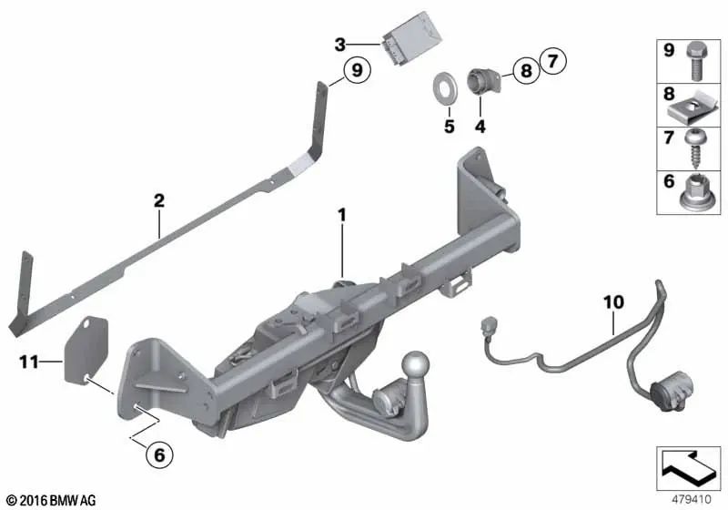 Soporte interruptor para enganche de remolque para BMW E93, E93N, F33 (OEM 71606769544). Original BMW.