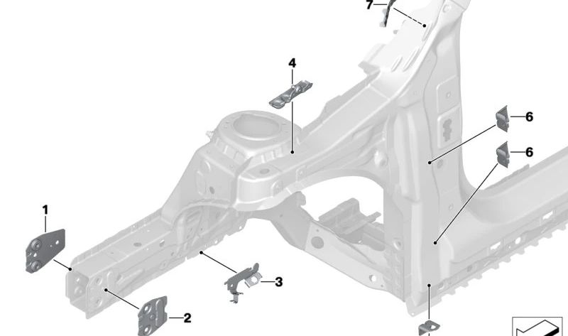 Soporte para resorte de gas izquierdo para BMW F40, F70, F44 (OEM 51238497233). Original BMW