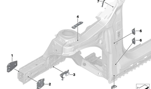 Placa de fijación en Y OEM 41007286507 para BMW F40, F52, F44, F45, F46, U06, F48, F49, F39. Original BMW.