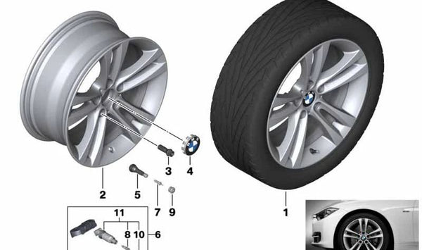 Rueda de disco aleación ligera jet black uni para BMW Serie 3 F30, F31, F35 Serie 4 F32, F33, F36 (OEM 36116882589). Original BMW