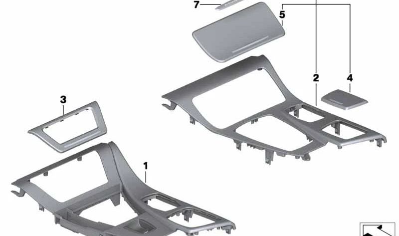 Embellecedor de consola central de fresno brillante para BMW F10, F11, F18 (OEM 51169206383). Original BMW.