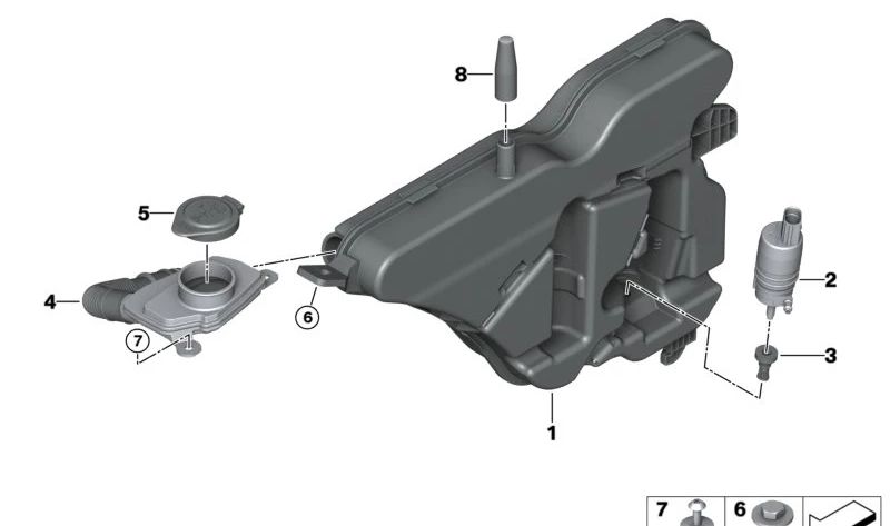 Tapa del depósito limpiaparabrisas OEM 61667497093 para BMW G80, G22, G23, G26, G82, G83. Original BMW