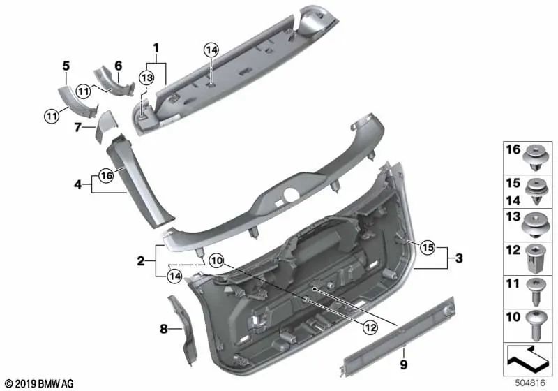 Revestimiento interior del portón trasero derecho para BMW Serie 3 G21, G21N, G81 (OEM 51497946708). Original BMW