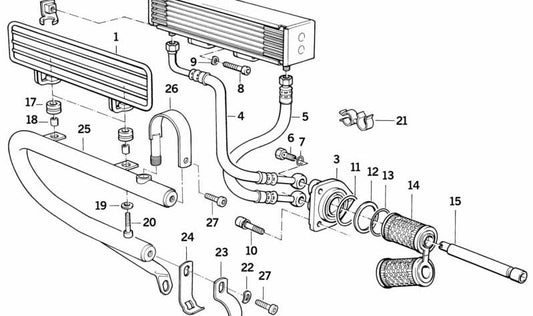 Tubo de retorno del refrigerador de aceite OEM 11421338509 para BMW (Modelos compatibles: E34, E36, E32, E31). Original BMW.