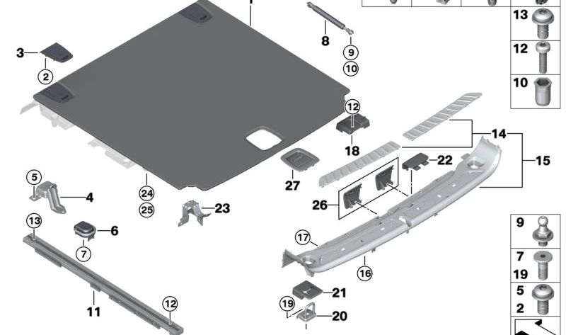 Carril de amarre izquierdo para BMW X3 F97, G01, X4 F98, G02 (OEM 51477396571). Original BMW