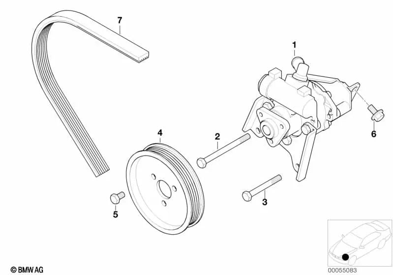 Bomba de dirección asistida para BMW Serie 3 E46 (OEM 32416753274). Original BMW.