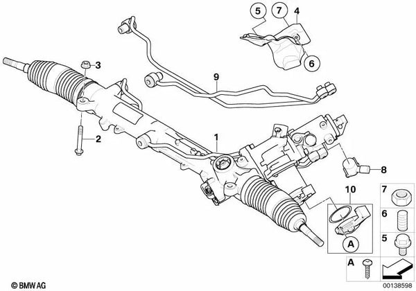 Conjunto Tubo de Dirección Activa para BMW Serie 5 E60, E60N, E61, E61N Serie 6 E63, E63N, E64, E64N (OEM 32106777182). Original BMW.