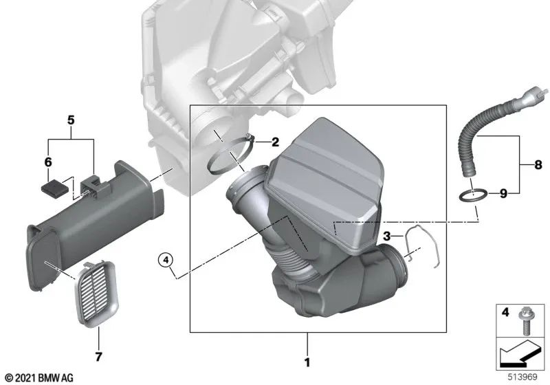 Tubo de aire limpio para BMW G42, G20, G21, G28, G22, G23, G26 (OEM 13718580432). Original BMW