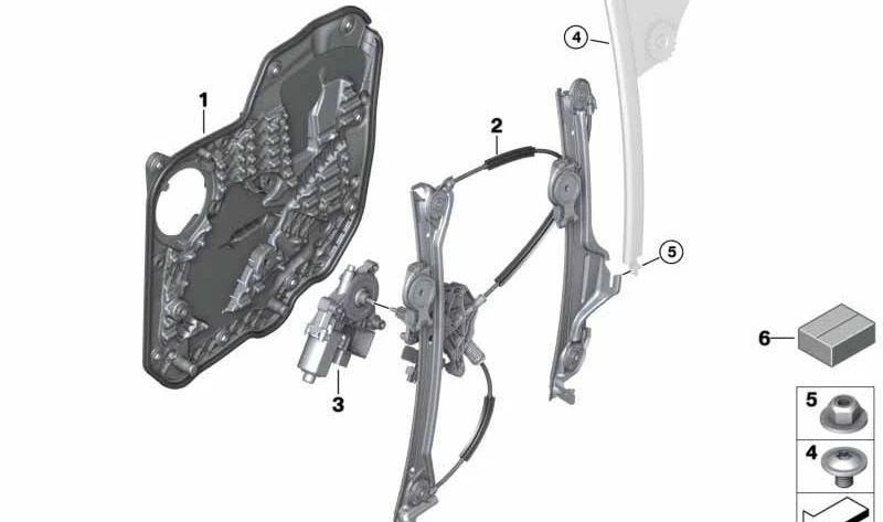 Mecanismo del elevalunas trasero derecho para BMW F93, G16 (OEM 61359448928). Original BMW