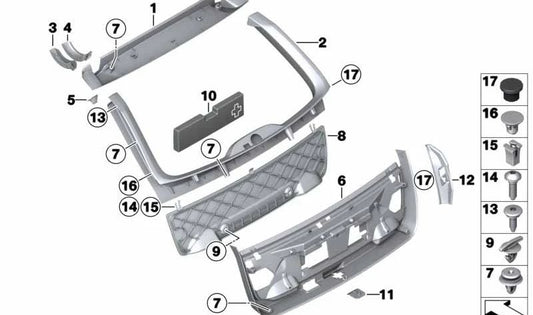 Cubierta para cierre de pestillo OEM 51247266425 para BMW F11. Original BMW.