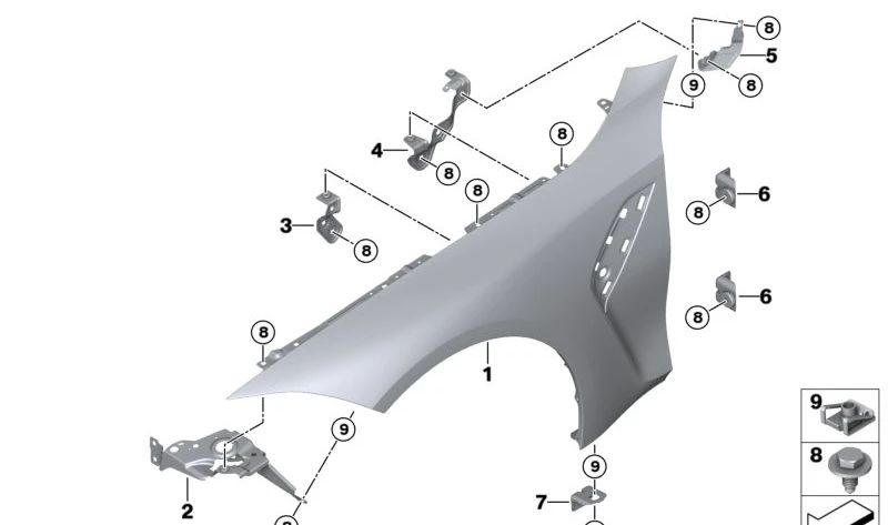 Wandhalterung vorne rechts für BMW 3er G80, G81, 4er G22, G23, G26, G82, G83 (OEM 41009466090). Original BMW