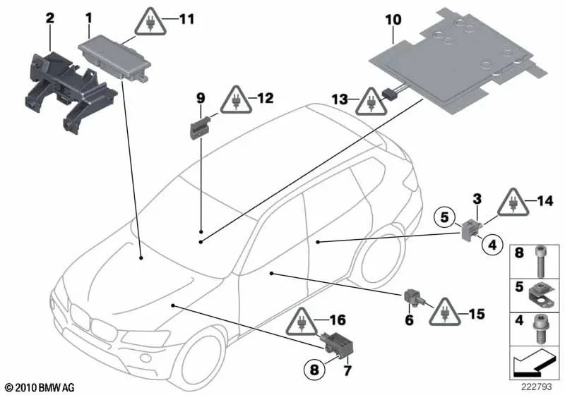 Almohadilla sensor para detección del asiento del acompañante para BMW F25, F26 (OEM 65779239258). Original BMW